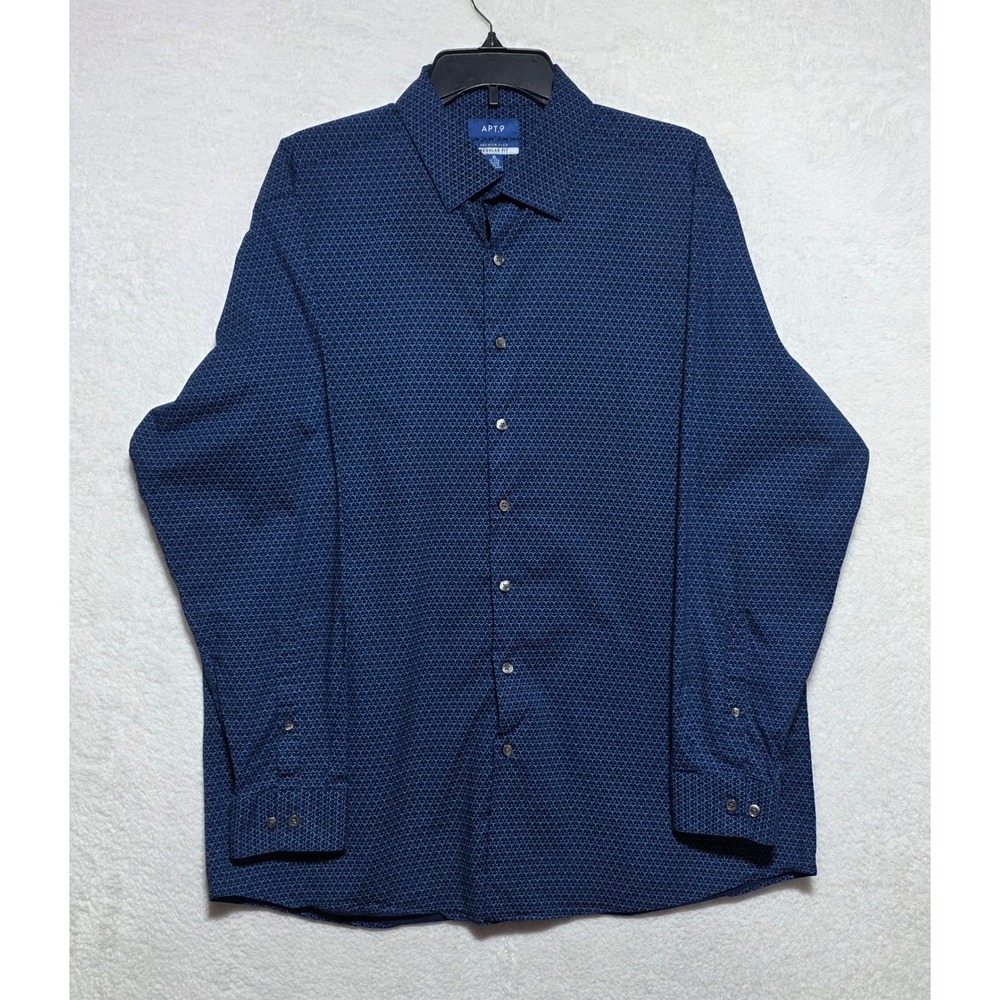 Apt. 9 Premier Flex Men's XL Navy Blue Geometric Print Button Down Shirt Regular